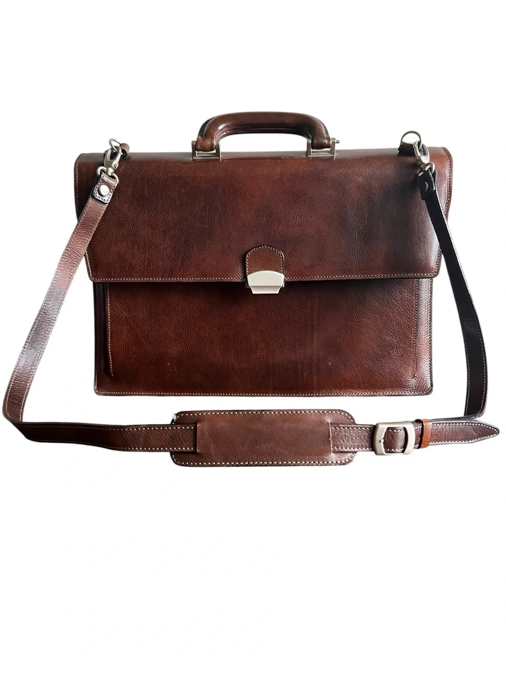 Vintage Italian Leather Briefcase Brown Attache Case Lock Key Made Italy 17x13